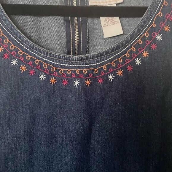 Vintage Expressions Denim Star Embroidered Sleeveless Jumper Dress, Size Large - Picture 7 of 7